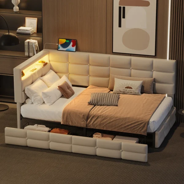 Twin Size Daybed with Storage Drawers Charging Station