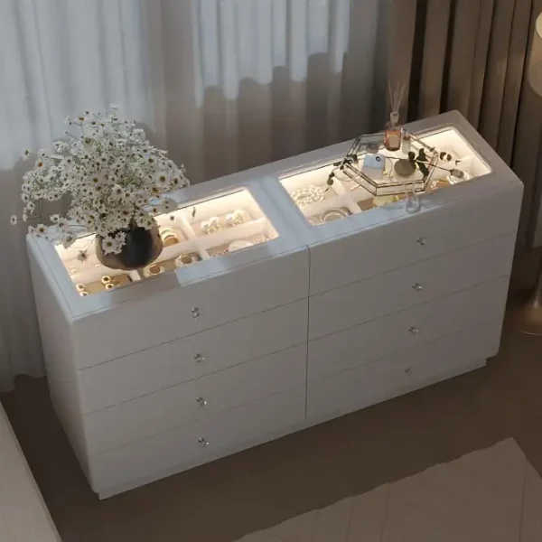 "White 53" Dresser w/Glass Top & 8 Drawers