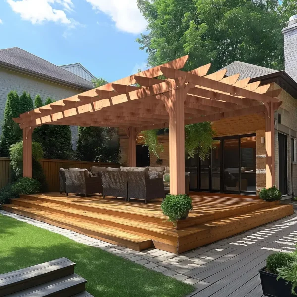 12 x16 FT Wooden Cedar Wood Gazebo with Flat Roof