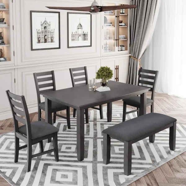 6 Piece Dining Room Table and Chairs Set with Bench