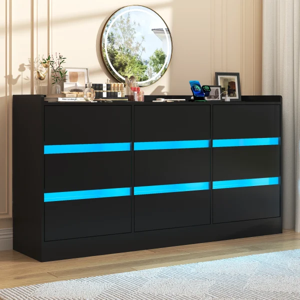 9 Drawer Dresser with Power Outlet & LED Light