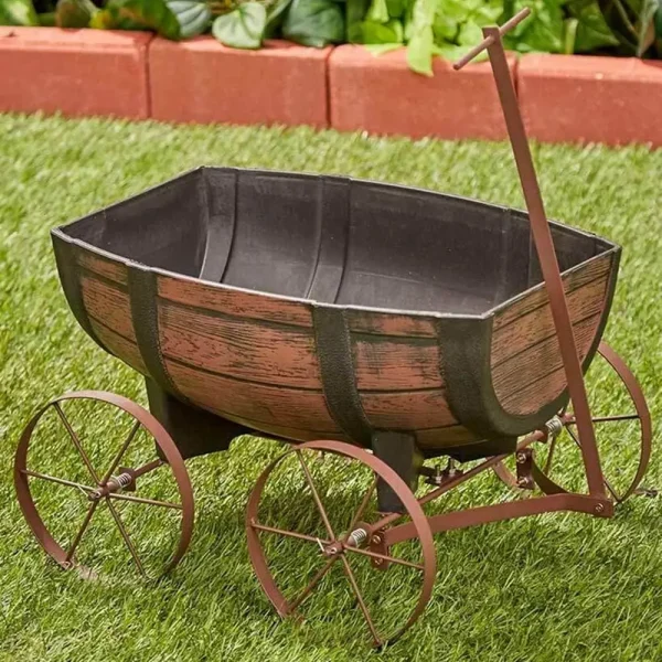 Barrel Wagon Planter Rustic Vintage Farmhouse