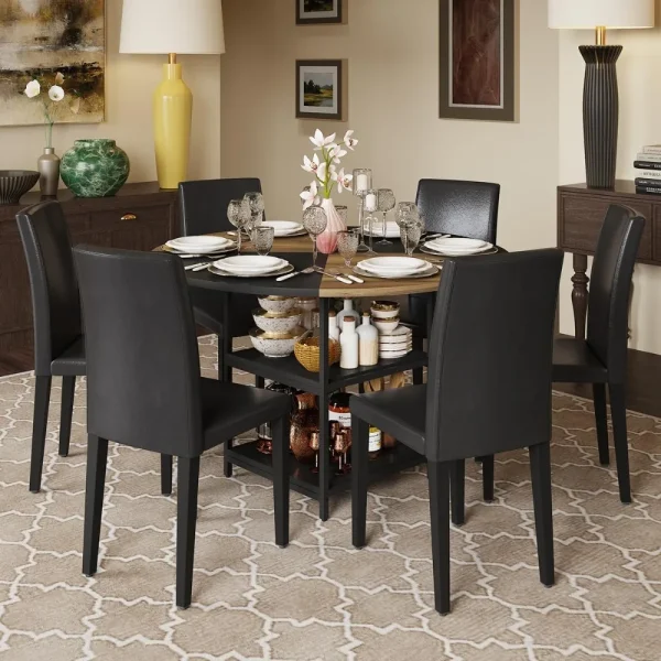 47" Dining Table Set for 6 with Chairs