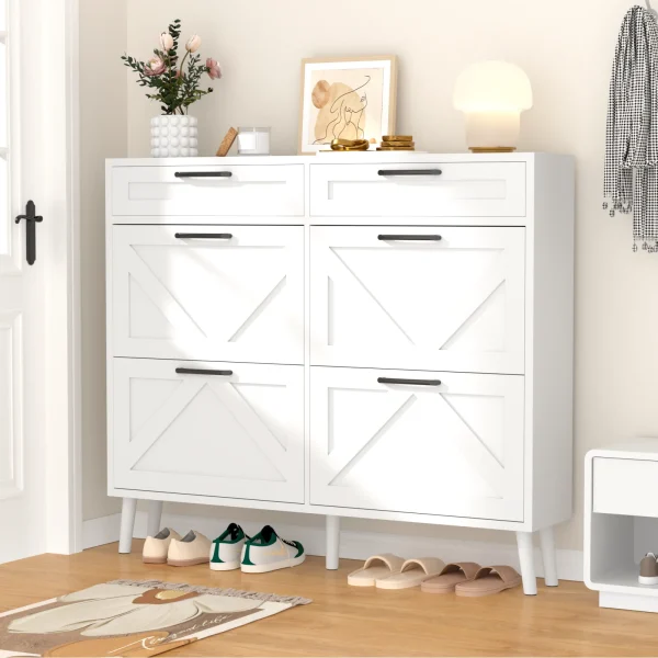Shoes Cabinet with 4 Flip Drawers and 2 Storage Drawers