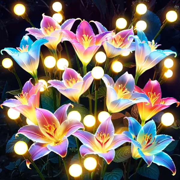 2/4 Pack Solar Lights: Realistic Lilies & Fireflies