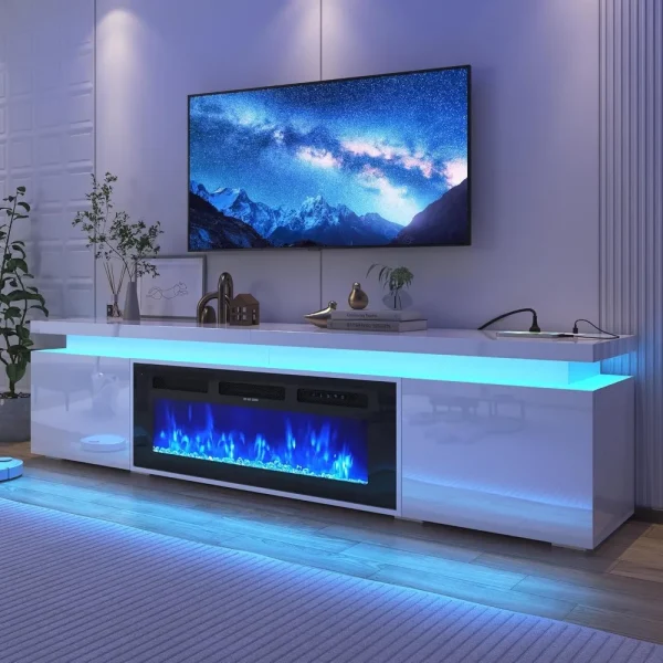 71Inch LED TV Stand with 40In Fireplace for 80Inch TV
