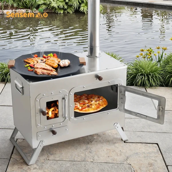 Wood Fire Oven Outdoor BBQ Stove with 9" Pizza Oven