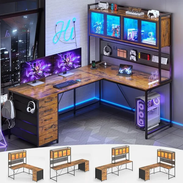 A game table with drawers, L-shaped computer desk