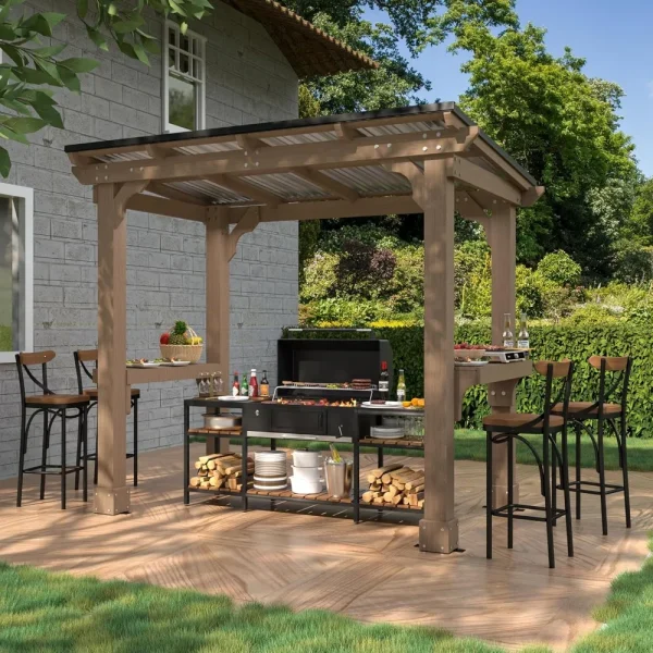 8’x5’ BBQ Grill Gazebo Shelter with Galvanized Steel Roof