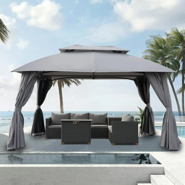 10x13 FT Gazebo Double Soft Top Canopy Anti-UV Shelter