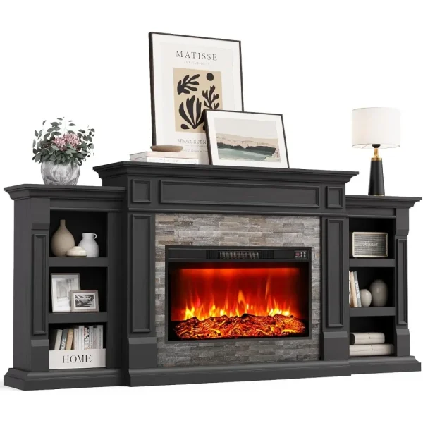 80" Electric Fireplace with Mantel and Cabinets
