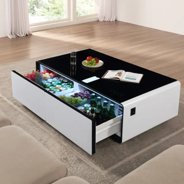 Smart Coffee Table with Builtin Fridge Bluetooth Speaker