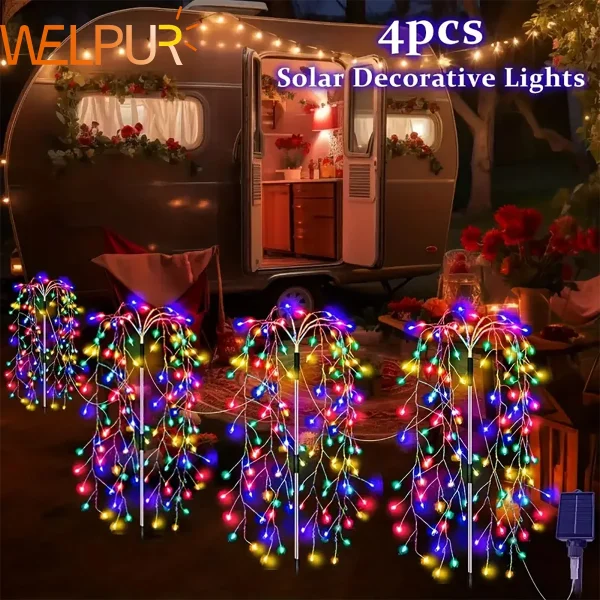 4Pack 680LED Christmas Solar Firecracker Fireworks