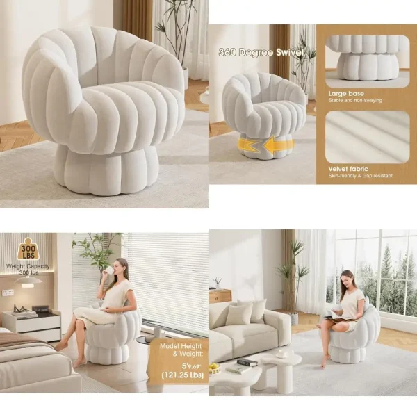 Mid-Century Modern 360° Swivel Velvet Lounge Chair