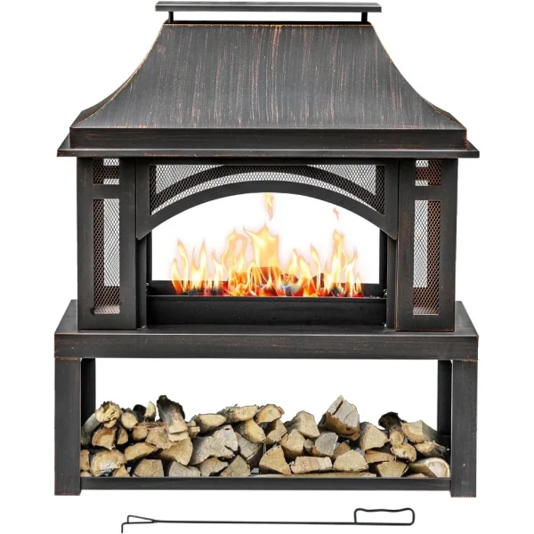 Large Outdoor Wood-Burning Fireplace with Storage