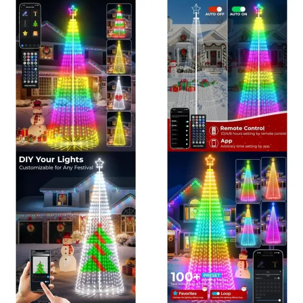 12-Foot Smart Outdoor Christmas Cone Tree with 832 RGB LEDs