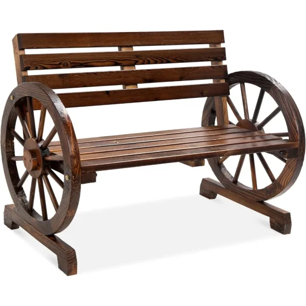 2-Person Wooden Wagon Wheel Bench