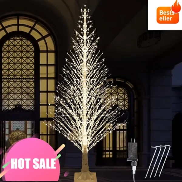 7-Foot Illuminated Birch Tree with 1000 LED Warm White Lights