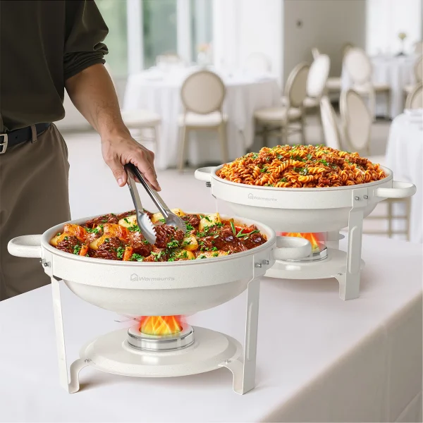2/4 Pack White Chafing Dishes for Buffet 5QT Round Stainless Steel