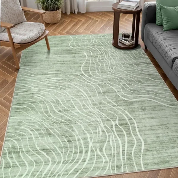 Modern Abstract Area Rugs - 5x7 Sage Green, Washable