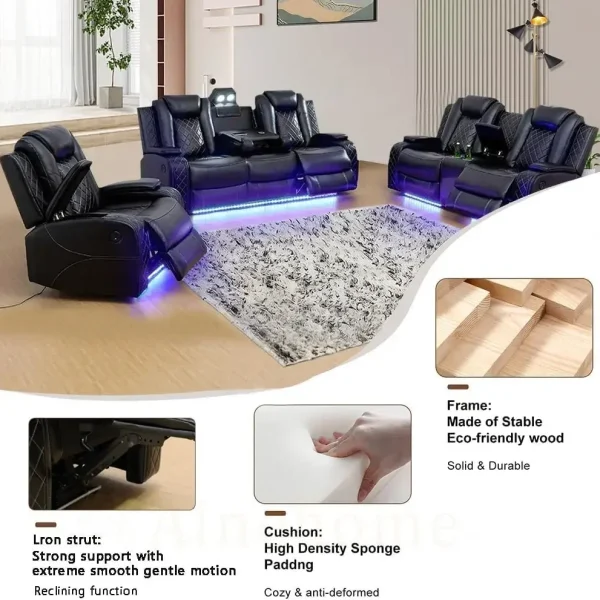 [Best Seller!]Multifunction Power Air Leather Recliner Sofa Set