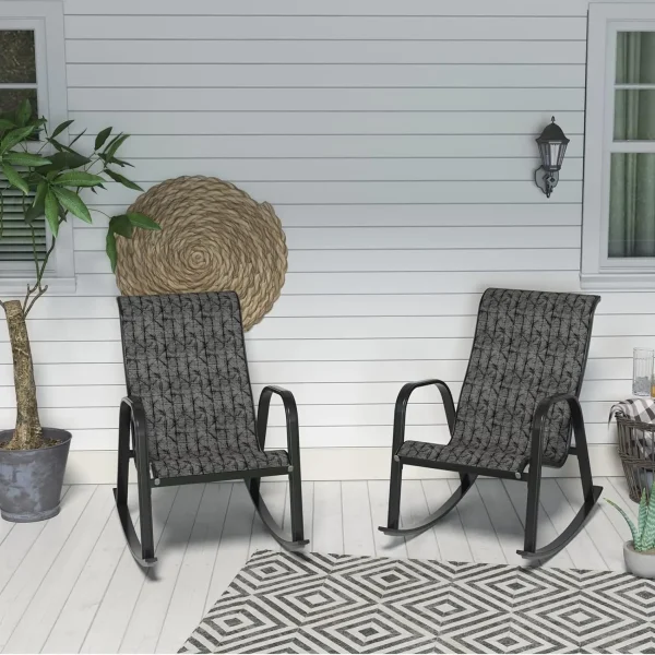 Mesh Sling Rocking Chair,Outdoor E-coated Steel Rocker