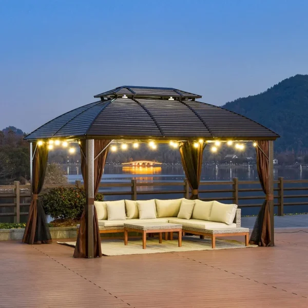 10' x 12' Hardtop Gazebo Canopy with Galvanized Steel Double Roof