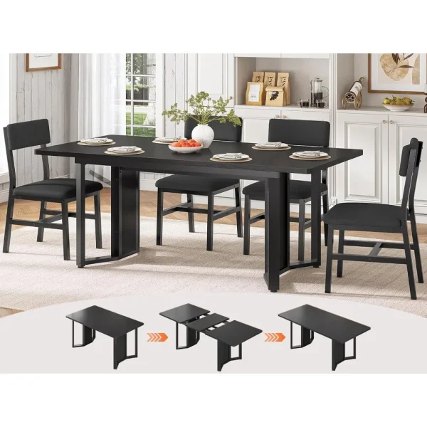 5-Piece Dining Table Set for 4-6 People, 63" Extendable