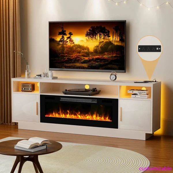 70'' TV Stand with 36'' Fireplace-LED Light