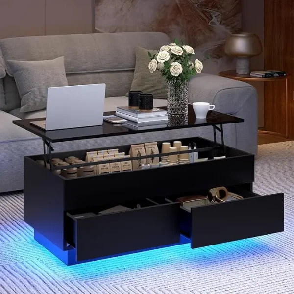 Lift Top Coffee Table with Hidden Storage LED