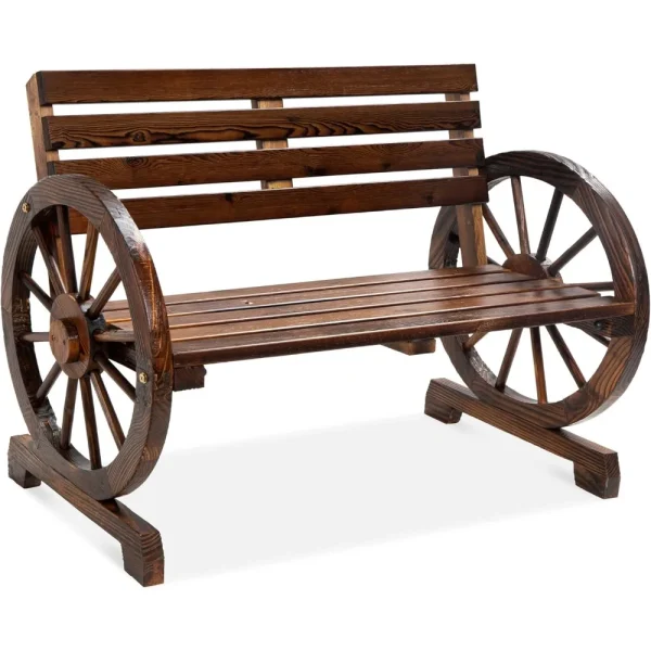 2-Person Wooden Wagon Wheel Bench for Backyard