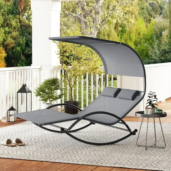 Outdoor Chaise Lounge Rocker, 2-Person Rocking Daybed