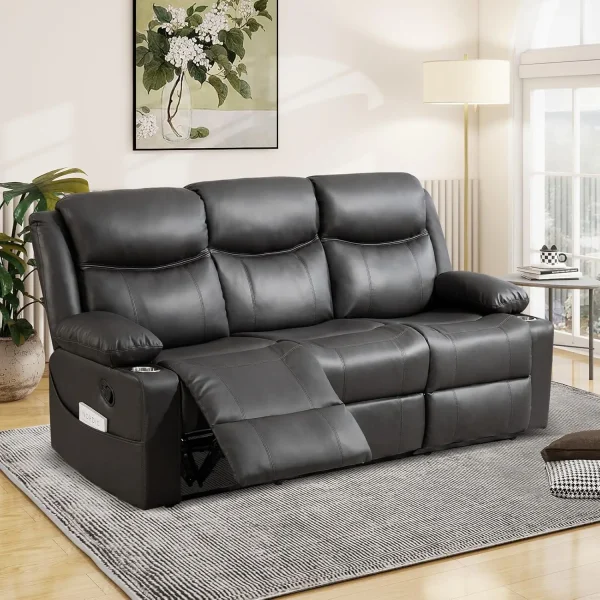 Reclining Sofa - 3 Seater Manual Recliner with Massage and Heat